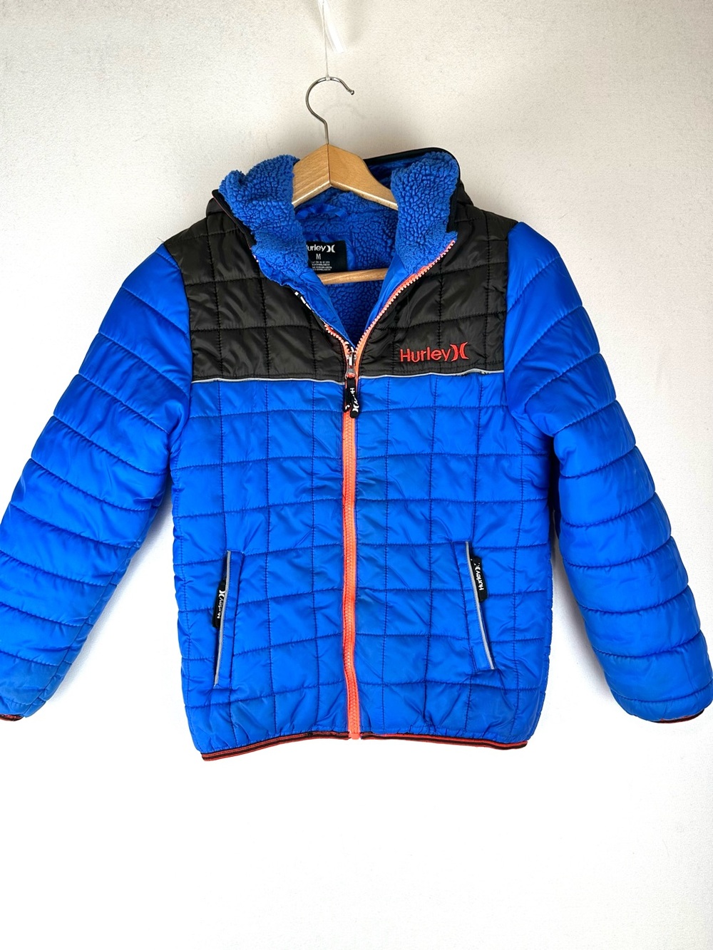 Hurley Hooded Puffer Jacket Sherpa Lined Outdoor Boys M